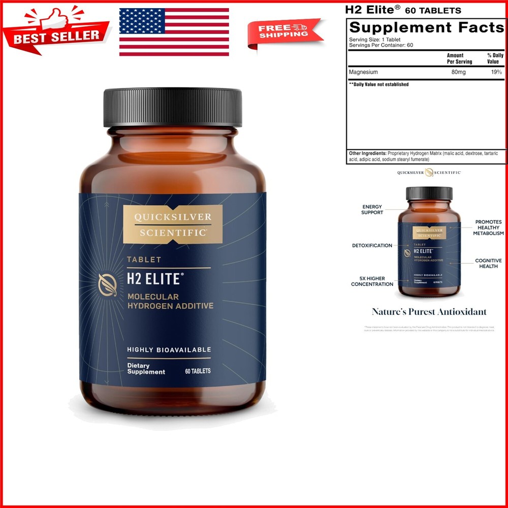 60 Count H2 Elite Hydrogen Tablets - Fast-Acting Energy & Detox for Hydration