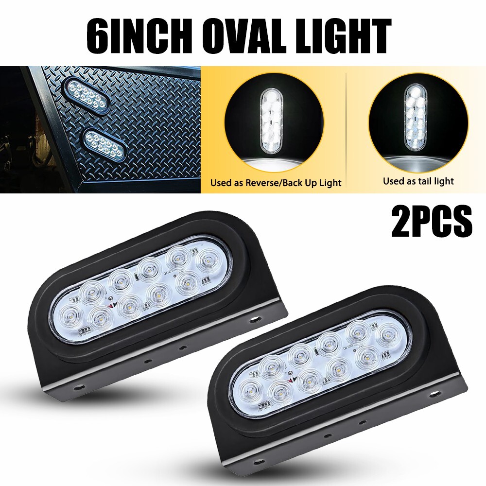 2PCS White 6 Inch LED Oval Trailer Tail Lights with Mounting Bracket USA