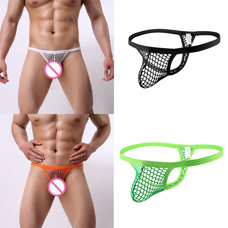 Sexy Mens Lingerie Mesh See-Through Pouch G-String Thong Bikini Briefs Underwear