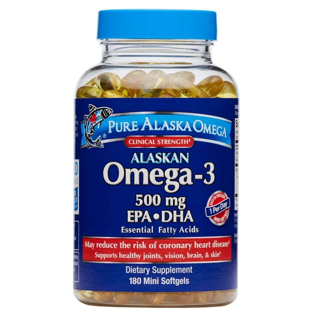 Pure Alaska Omega-3 500mg EPA DHA 180 Mini Softgels for Heart & Brain Health