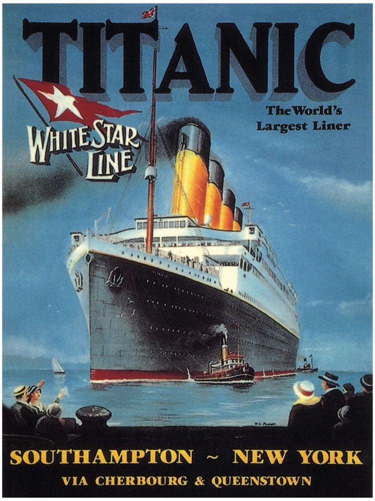 1912 Titanic White Star Line Vintage Style Travel Poster Print