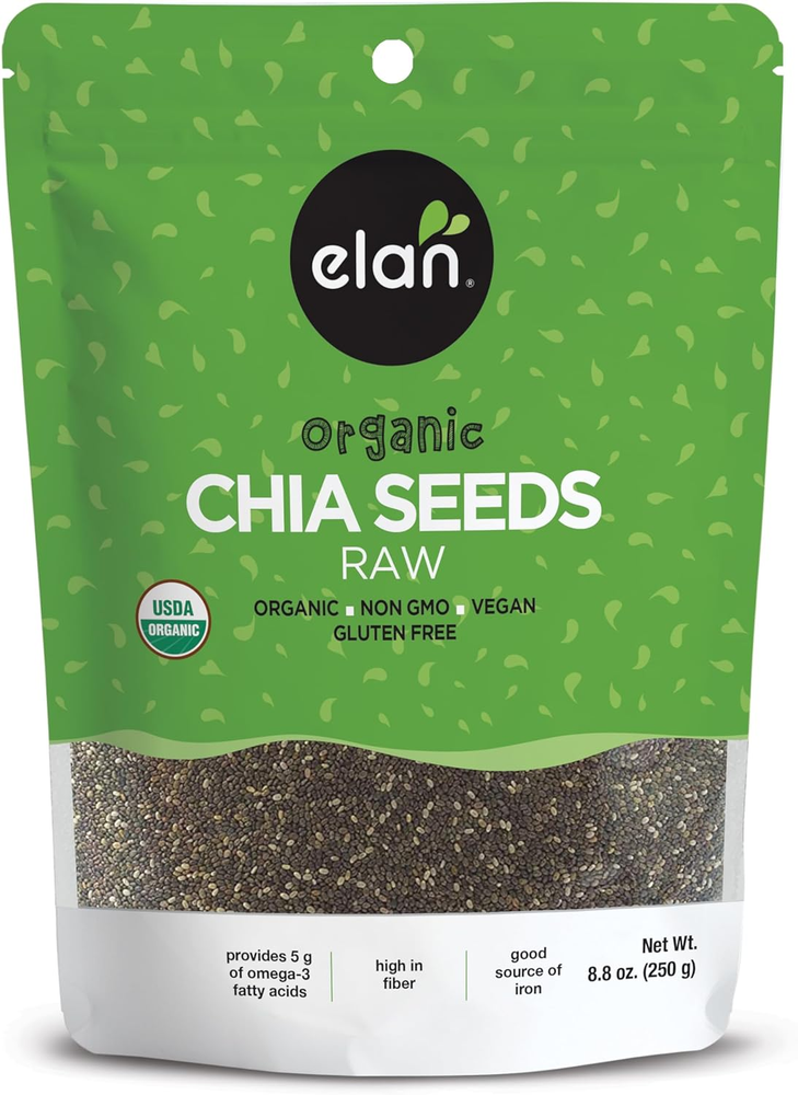 Elan Organic Chia Seeds, 8.8 Oz, Natural Raw Black Chia Seeds, Plant-Based, Non-