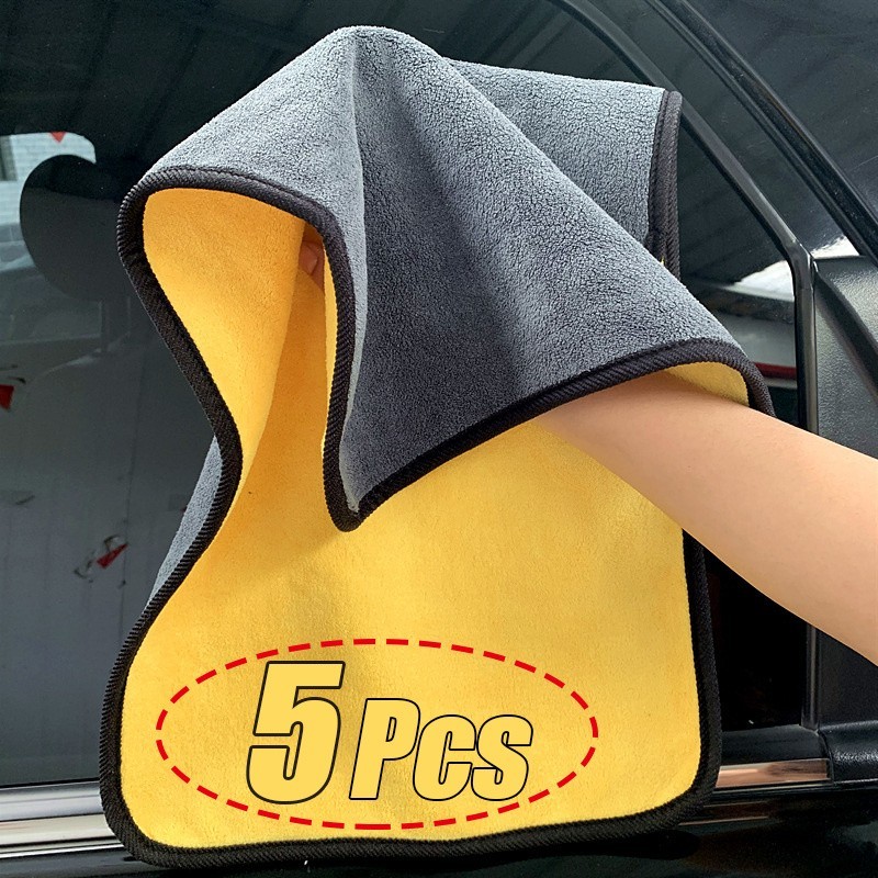 Double-sided two-tone microfiber car detailing towel for cleaning and drying