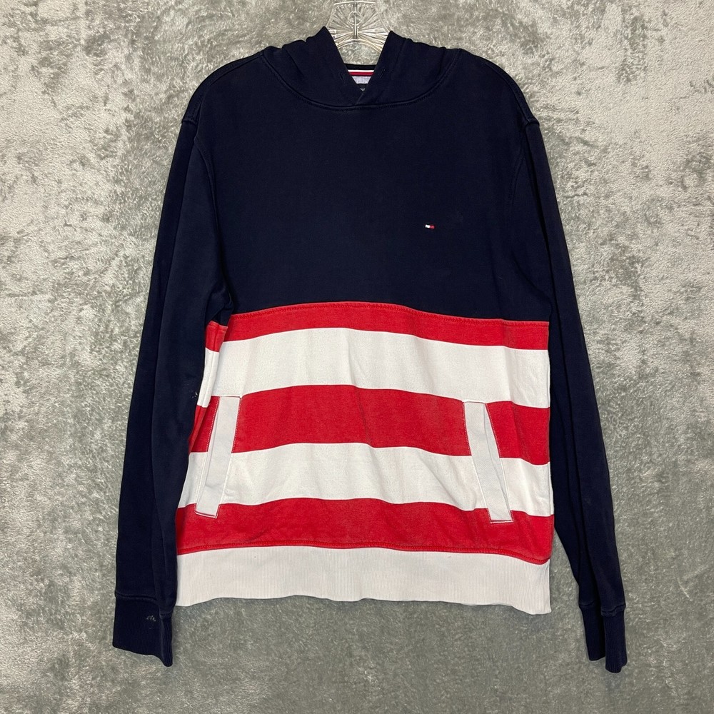 Tommy Hilfiger Men Classic Striped Logo Pullover Hoodie