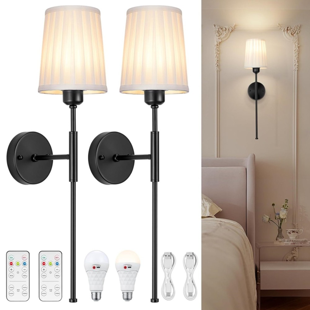 2Pack Battery Operated Wall Sconces with Remote Rechargeable Wireless Wall Light