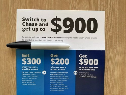 Chase New Checking and Savings $900 Bonus Coupon Exp 01/21/26. E-Delivery-image