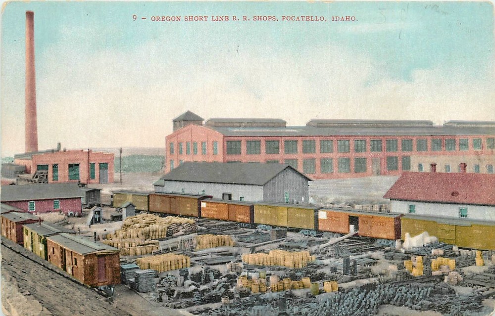 c1910 Pocatello Idaho Oregon Short Line RR Shops Mitchell Postcard 25-3254