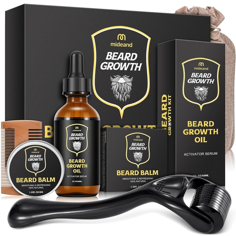 Beard Growth Kit - for Men, Oil (2oz), Balm,...