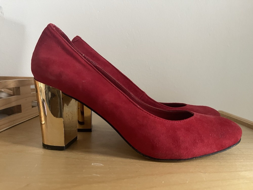 Dolce Vita size 9 Red suede Heels With Metallic Gold Heel, From Anthropologie