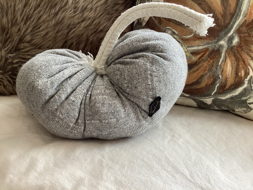 Handmade Gray sweater fabric pumpkin pillow / Fall Decor Decoration up cycled