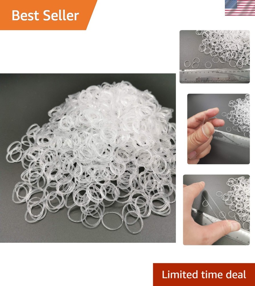 Versatile Mini Clear Rubber Bands 1000 Pcs - Gentle Strong Hair Hold