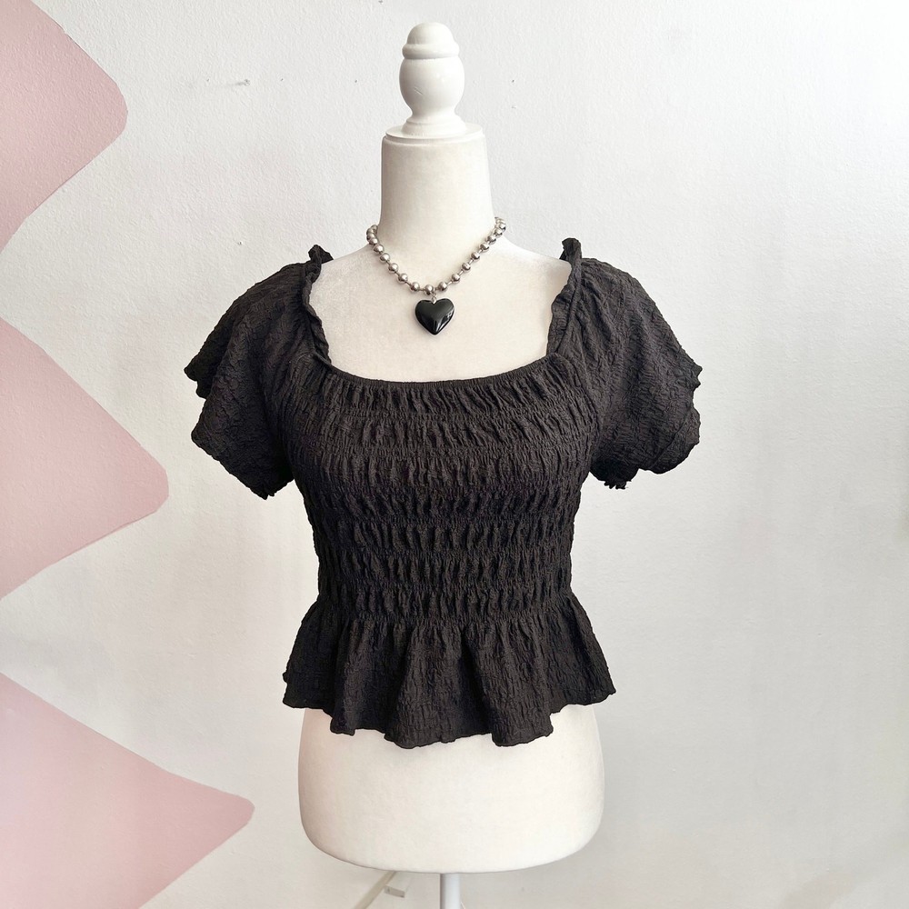 Black Puff Sleeve Top, Fairy Grunge Y2K 2000s Gothic Coquette Small