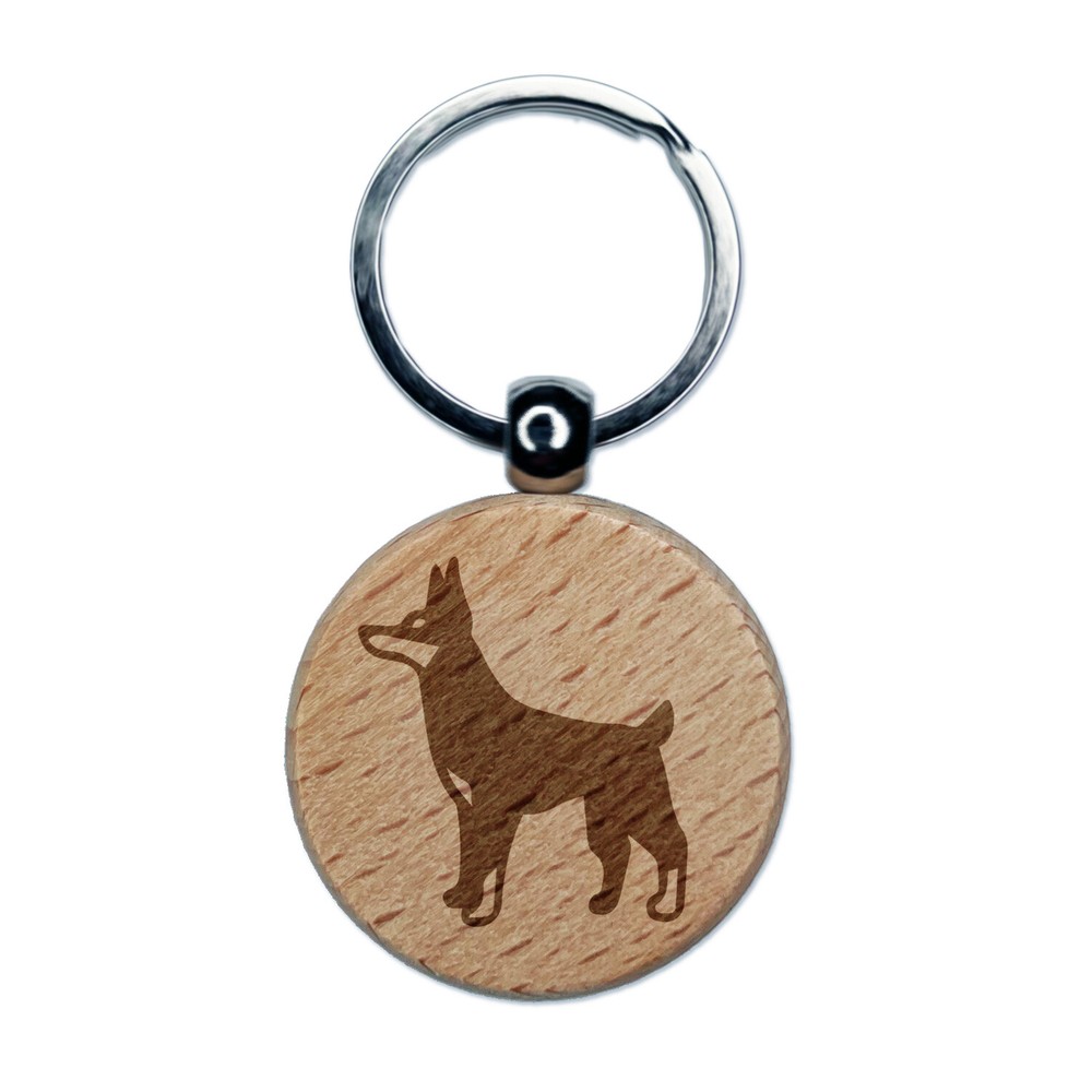 Doberman Pinscher Engraved Wooden Round Keychain Pet Tag Charm  