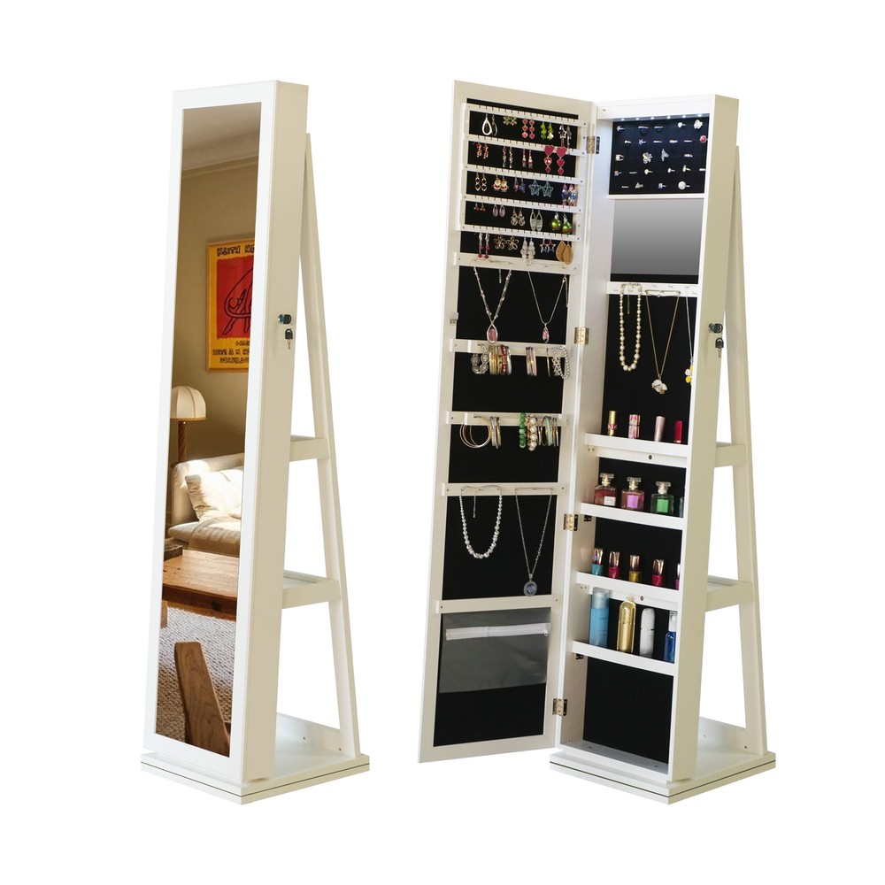 Full Length Mirror with 360 Swivel Jewelry Cabinet and LED Lights-image