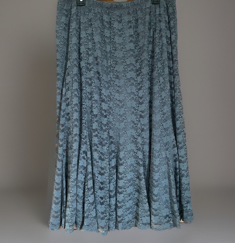 Coldwater Creek Smoky Grey Floral Lace Maxi Skirt Size 2X Goth  Fairy Witchy