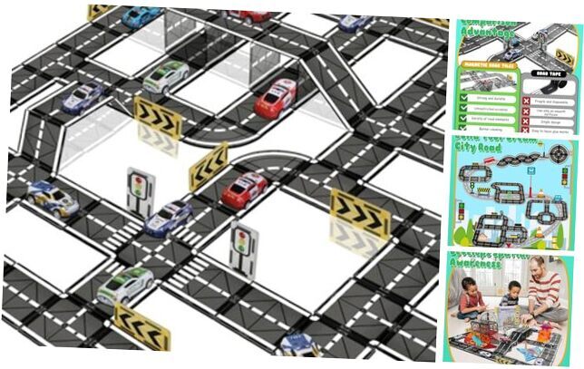 Magnetic Tiles Road Set with Pullback Car, Magnetic Tiles for Kids Ages 3-5 4