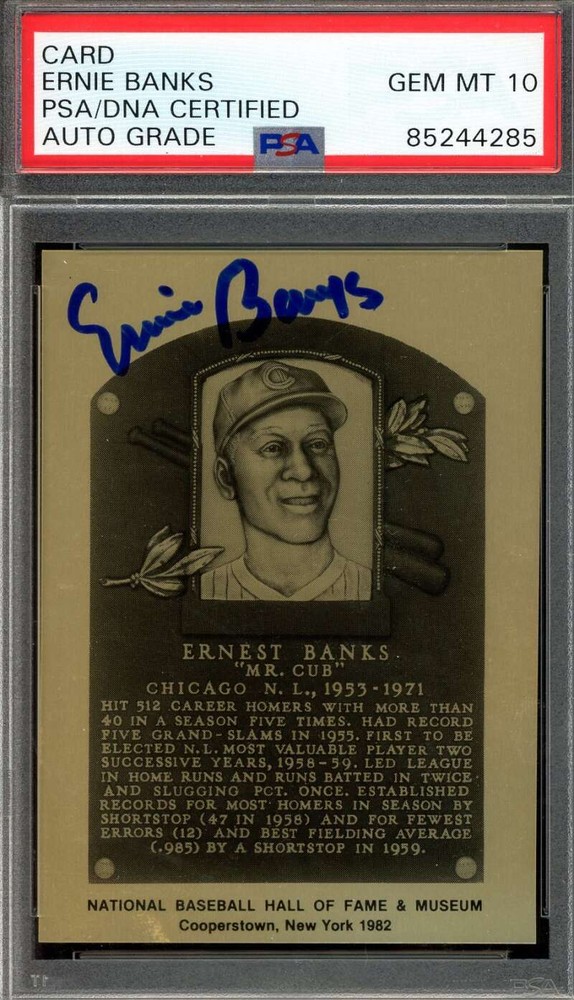 Ernie Banks PSA 10 DNA Signed Gold Metallic HOF Plaque Autograph Gem Mint