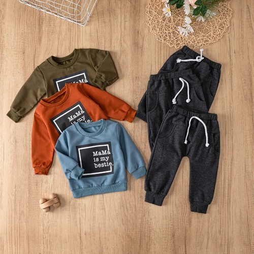 Newborn Baby Boy Long Sleeve Letter Print Sweatshirt Pants Fall Clothes Outfit