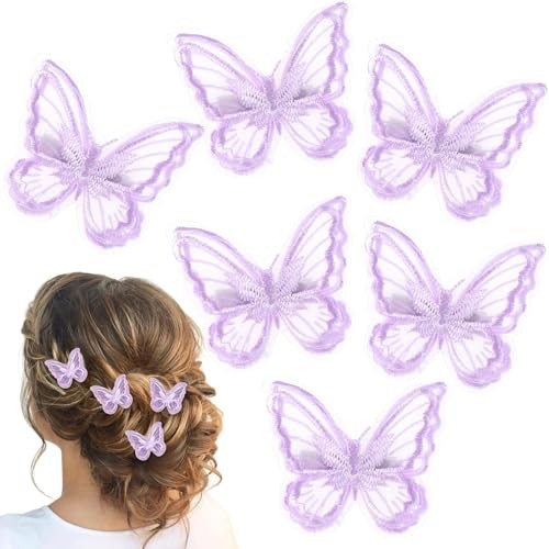6 PCS Butterfly Hair Clips for Women, Embroidery Butterfly Clips for Hair,