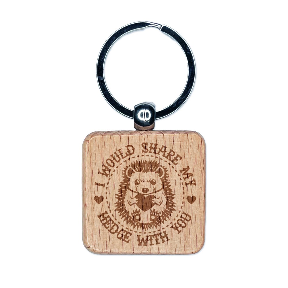 Valentines Day Hedgehog Engraved Wooden Keychain Gift