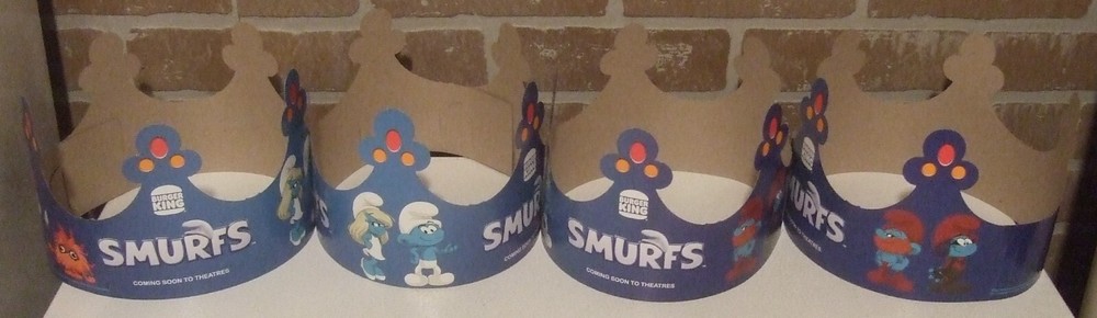 Lot of 4 Burger King Crowns 2025 Smurfs Fast Food Premium Smurfette Papa