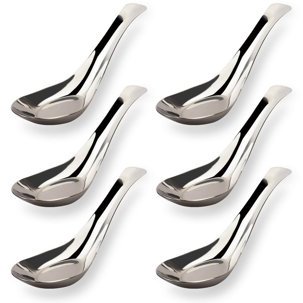 Asian Soup Spoons Stainless Steel Chinese Soup Spoons Set of 6 Soup Spoons Si...