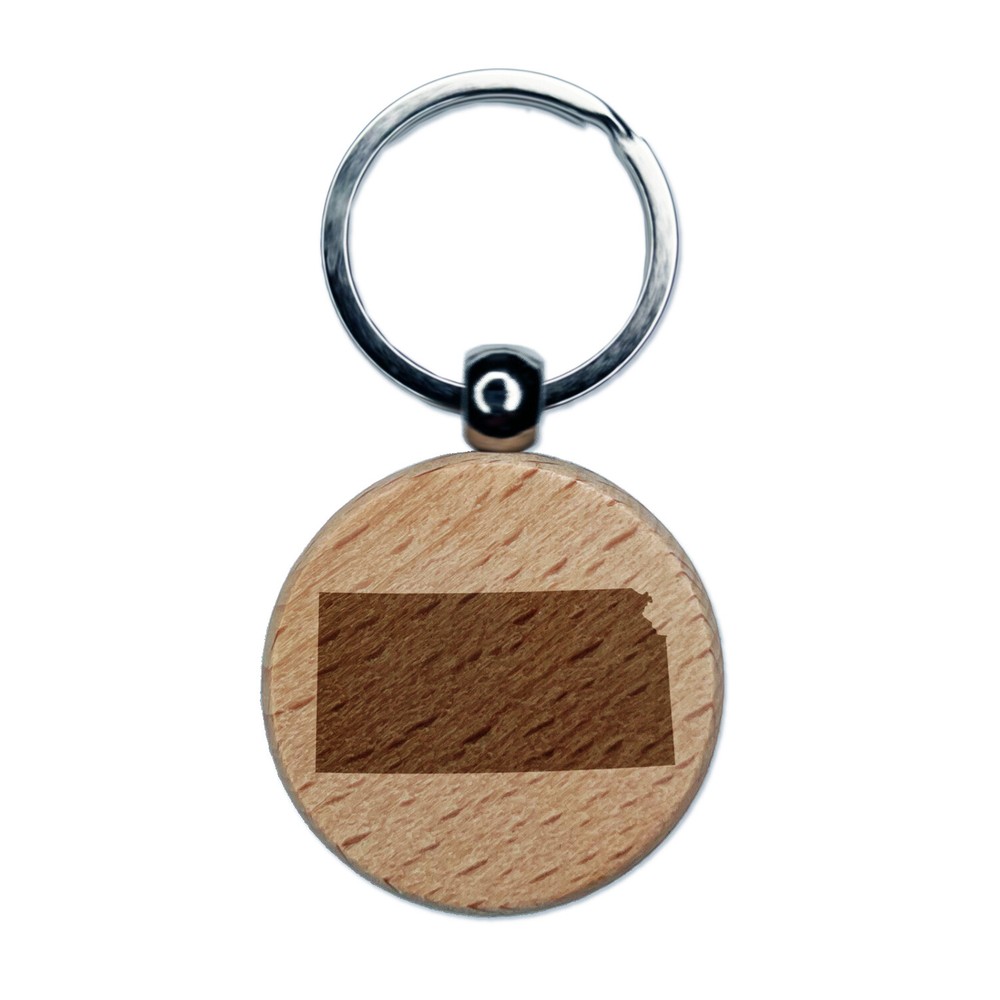 Kansas State Silhouette Laser Engraved Wooden Keychain Tag Charm
