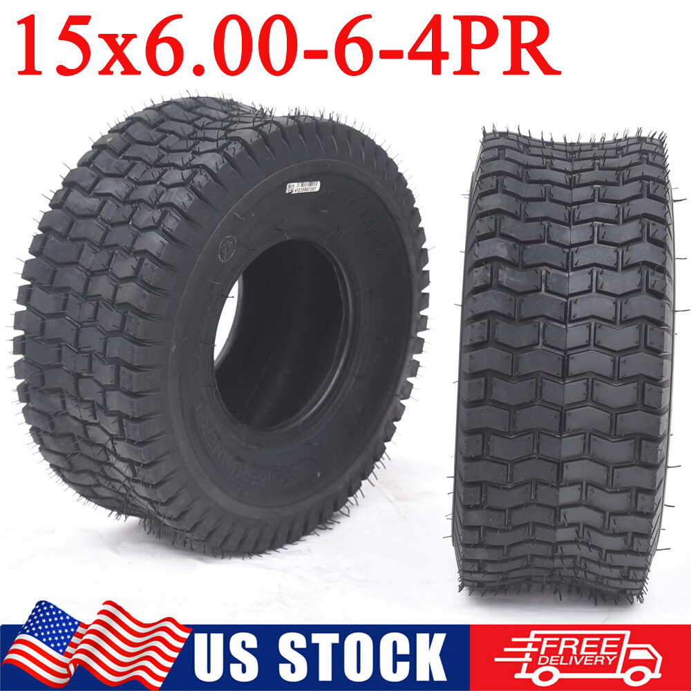 2 Pack 15x6.00-6 Lawn Mower Turf Tires 15x6x6 Tubeless 4-Ply Tractor Tires Tyres