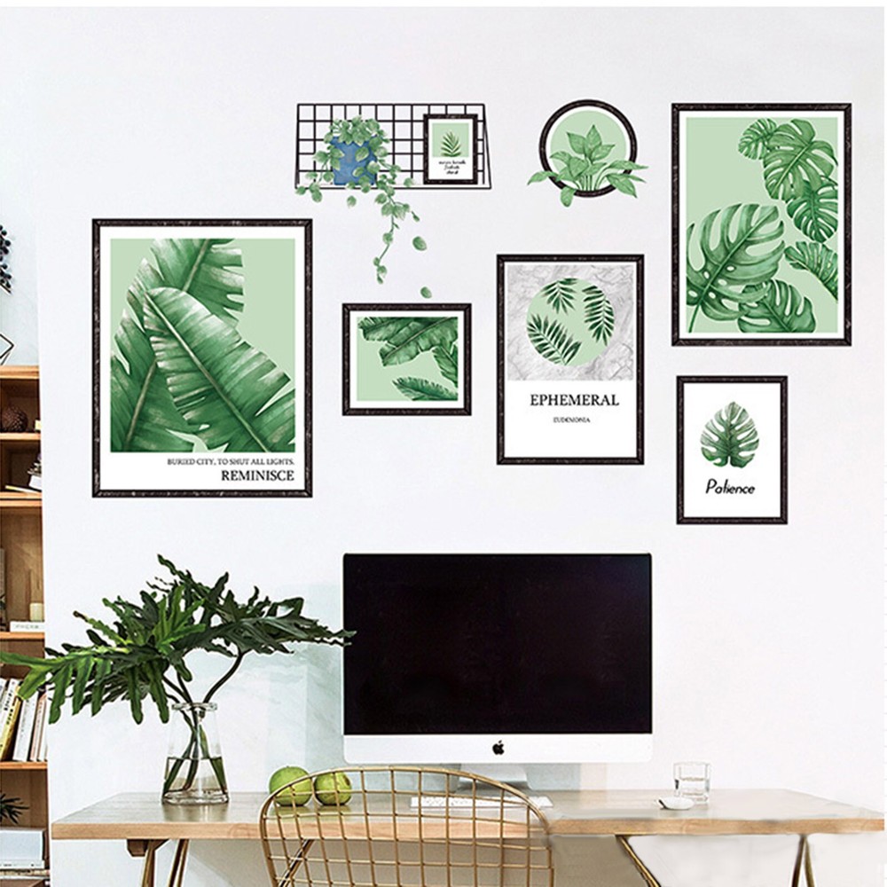 GREEN Frame Tropical Leaves Removable PVC WALL STICKER Dorm Room Decorations