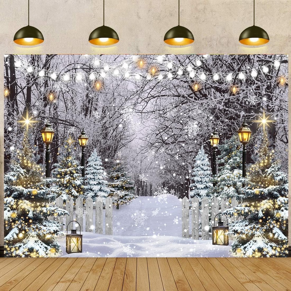 Winter Wonderland Backdrop 10x8FT Winter Snowflake Christmas Tree Forest Scen...