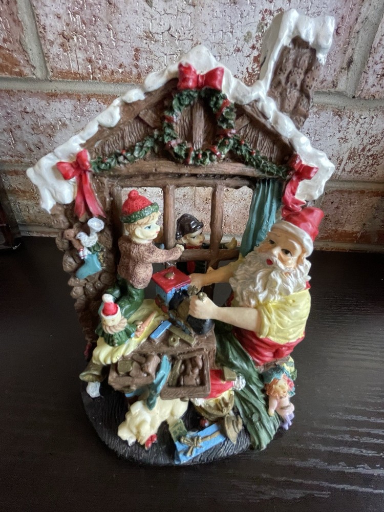 Santa Elves Workshop Scene Holiday Decor Christmas Original Box Holiday Vintage
