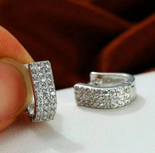 Round Cut Simulated Diamond 14K White Gold Plated Huggie Hoop Earrings for Women