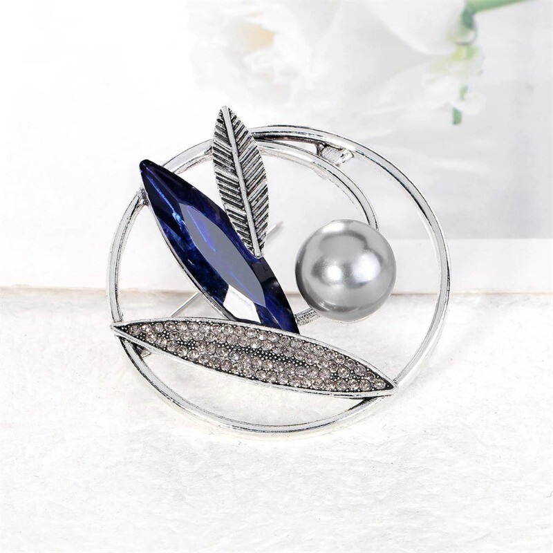 New Dumb Silver Color Flower Leaf Pearl Brooch Creative Clothing Corsage Jewelry