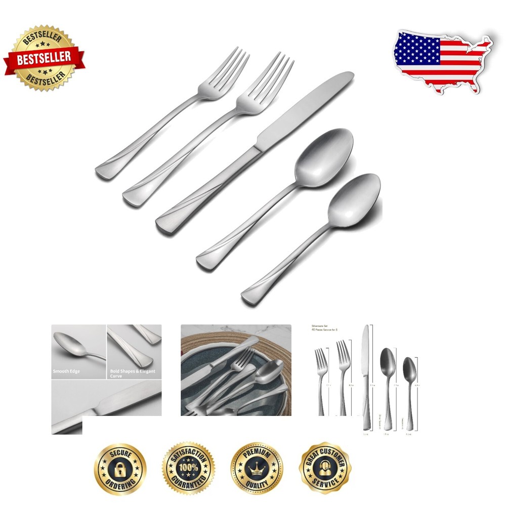 Rust-Resistant 40-Piece Modern Silverware Set for 8 Dinner Essentials