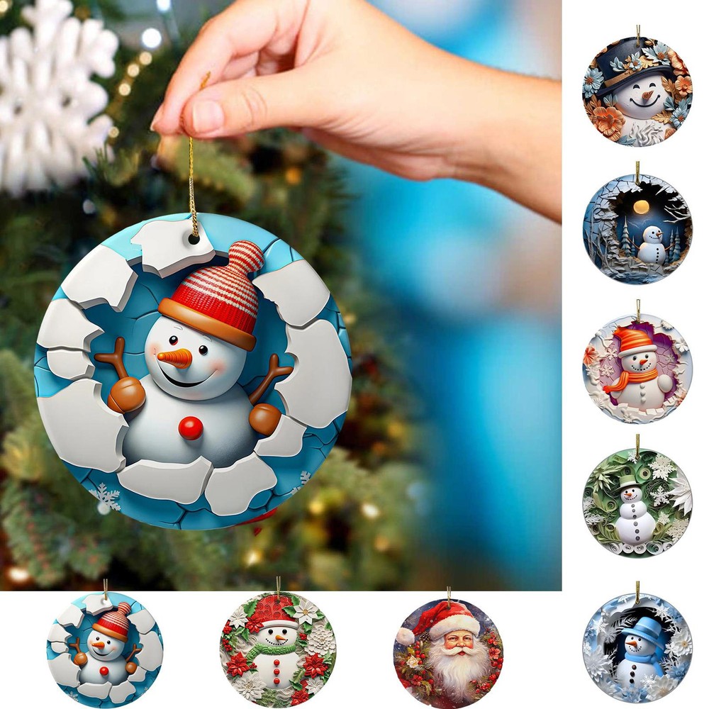 Snowman Ornaments For Christmas Tree 2D Flat Ceramic Christmas Snowman greater