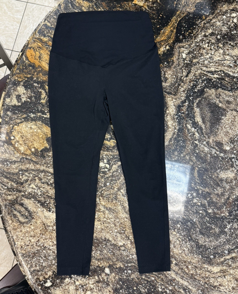 Zella Womens Black Over Belly Maternity Ankle Leggings for Workouts Size Large
