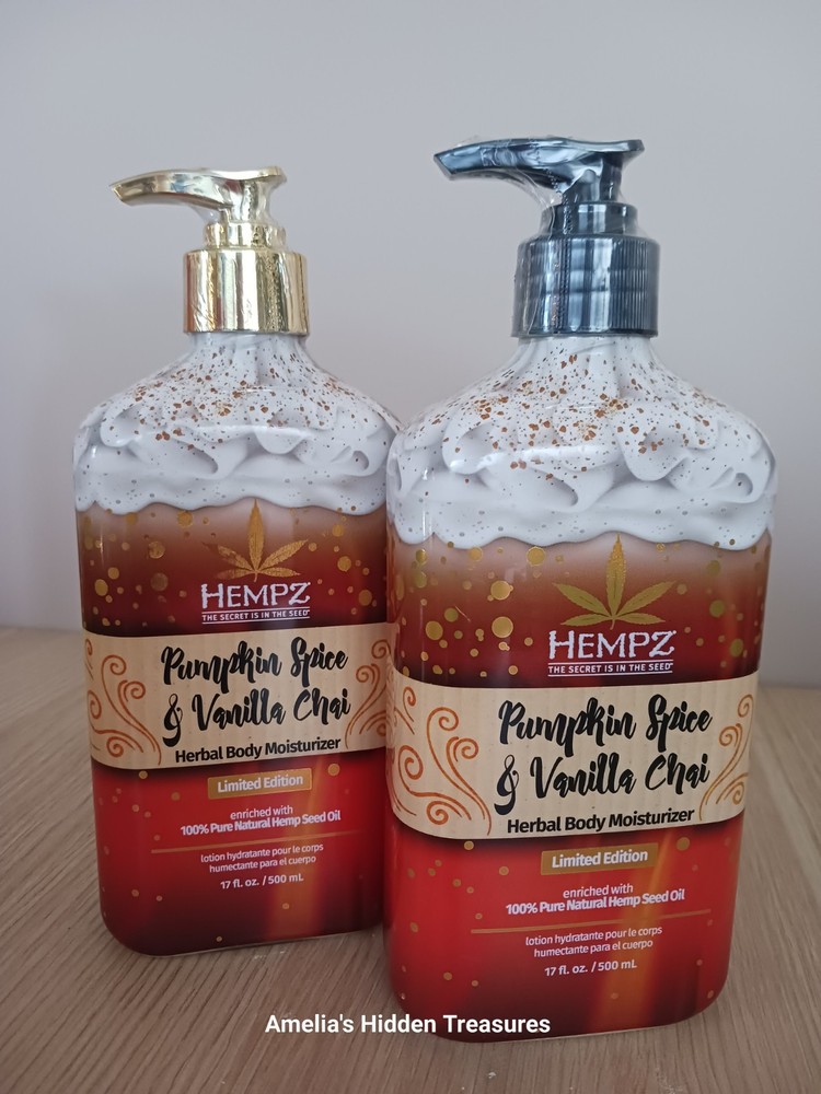 2 Hempz Pumpkin Spice and Vanilla Chai Limited Edition Lotion 17 oz Fall Scent