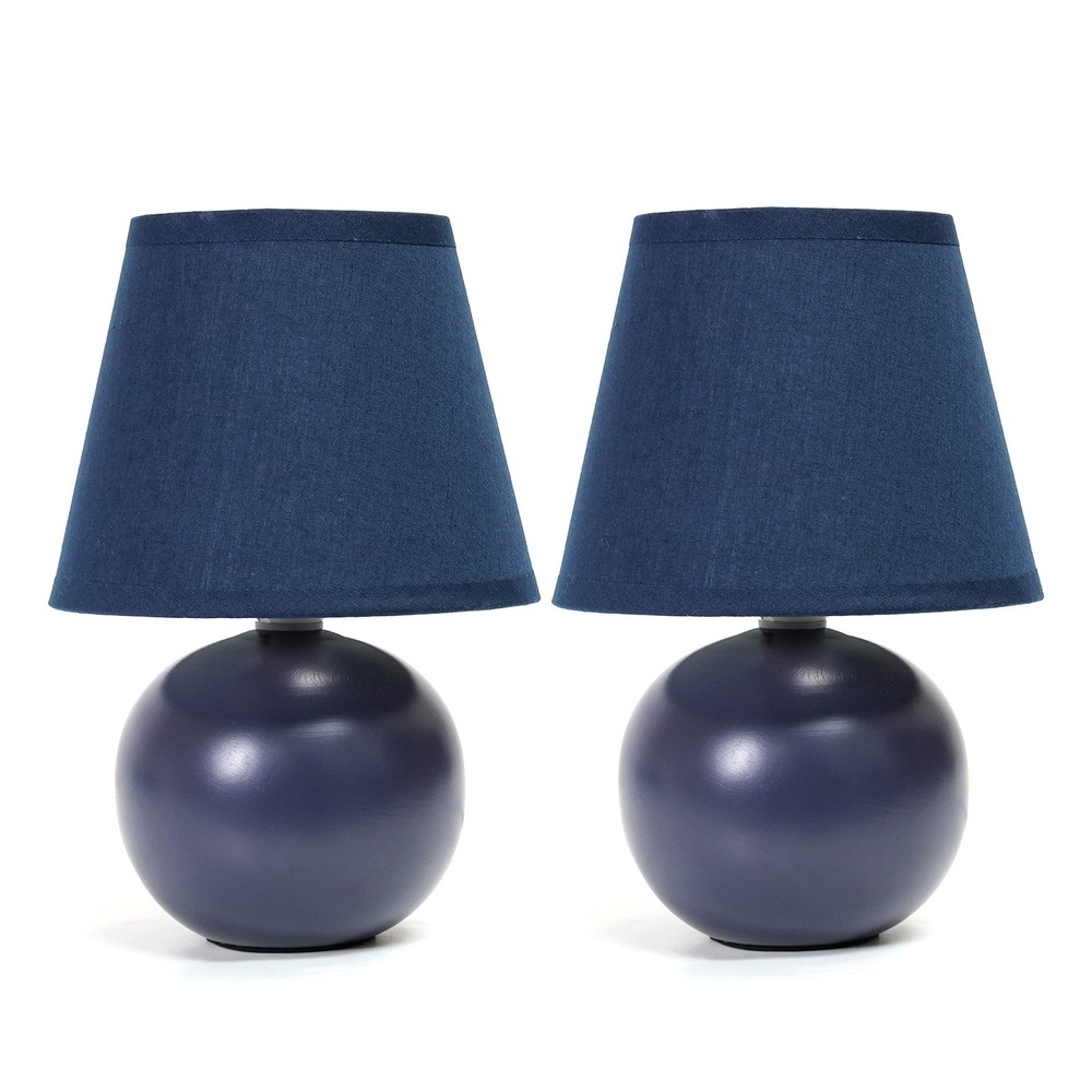 LT2008-BLU-2PK Mini Ceramic Globe Table Lamp 2 Pack Set with Matching Fabric