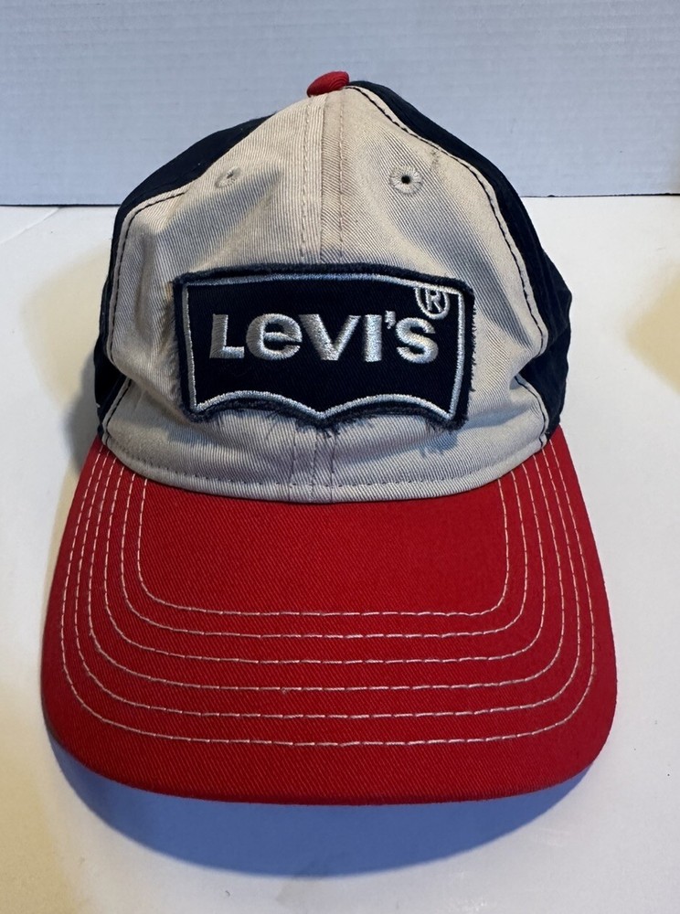 Vintage Levi’s Hat Hook And Loop Back One Size Fits All Red White Blue Canvas
