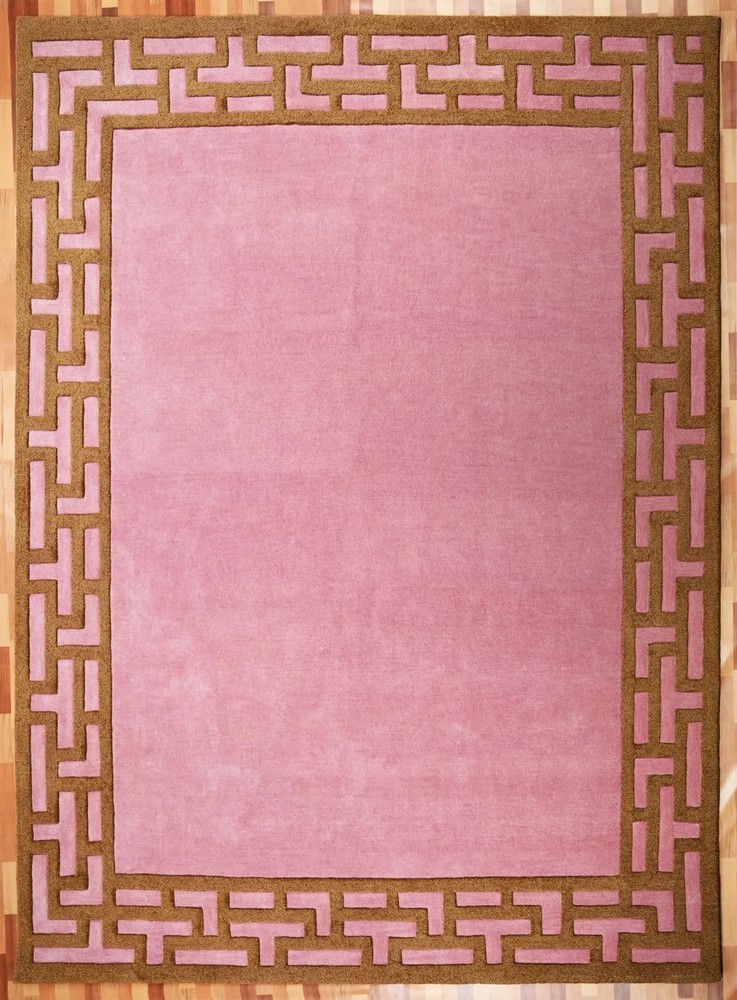 Handmade Rose Pink Wool Rug: Modern Check Pattern Area Rug