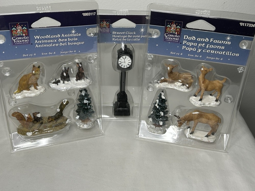 Lemax Carole Towne Woodland Animals Set of 3 Includes Dad Fawn and Street Clock NIB