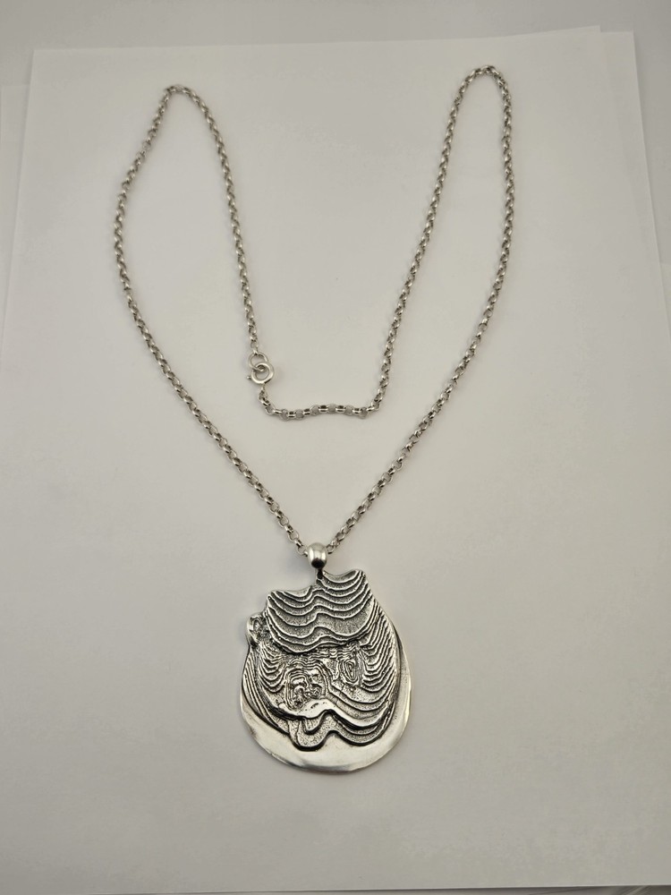 Vintage Tone Vigeland Sterling Silver Norwegian Modernist Pendant Necklace 55.8g