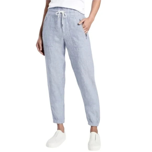 Athleta Cabo Linen Joggers In Chambray Blue Women's Size 24