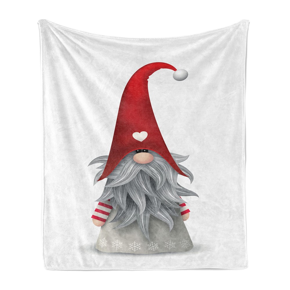 Ambesonne Flannel Fleece Gnome Throw Blanket 50x60 Grey Ruby Cozy Warm