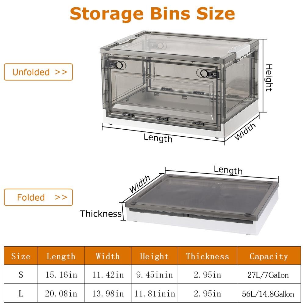2-Pack Collapsible 27L & 56L Storage Bins with Lids - Space-Saving Wardrobe Organizer
