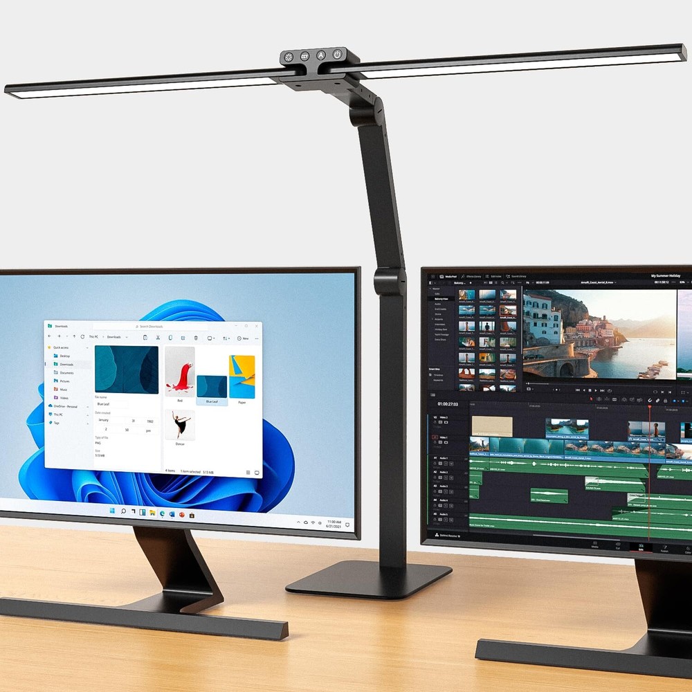 Desk Lamp Home Office: 24W Bright Double Led Desk Lights with Base - Auto Dim...