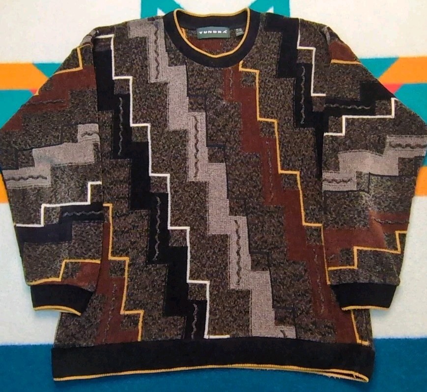Vintage Tundra Sweater Coogi Style Canada 3D Knit Cosby Ugly Xmas 90s Medium