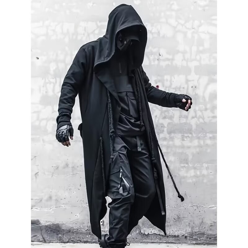 Spring Men's Coat Long Sleeve Punk Gothic Overcoat Long Cape Hooded Robe Jackets