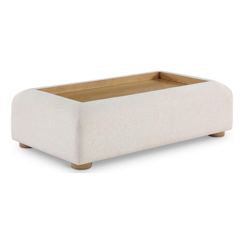 236Natural-C Diana Collection Art Deco Coffee Table with Rich Cream Linen Tex...