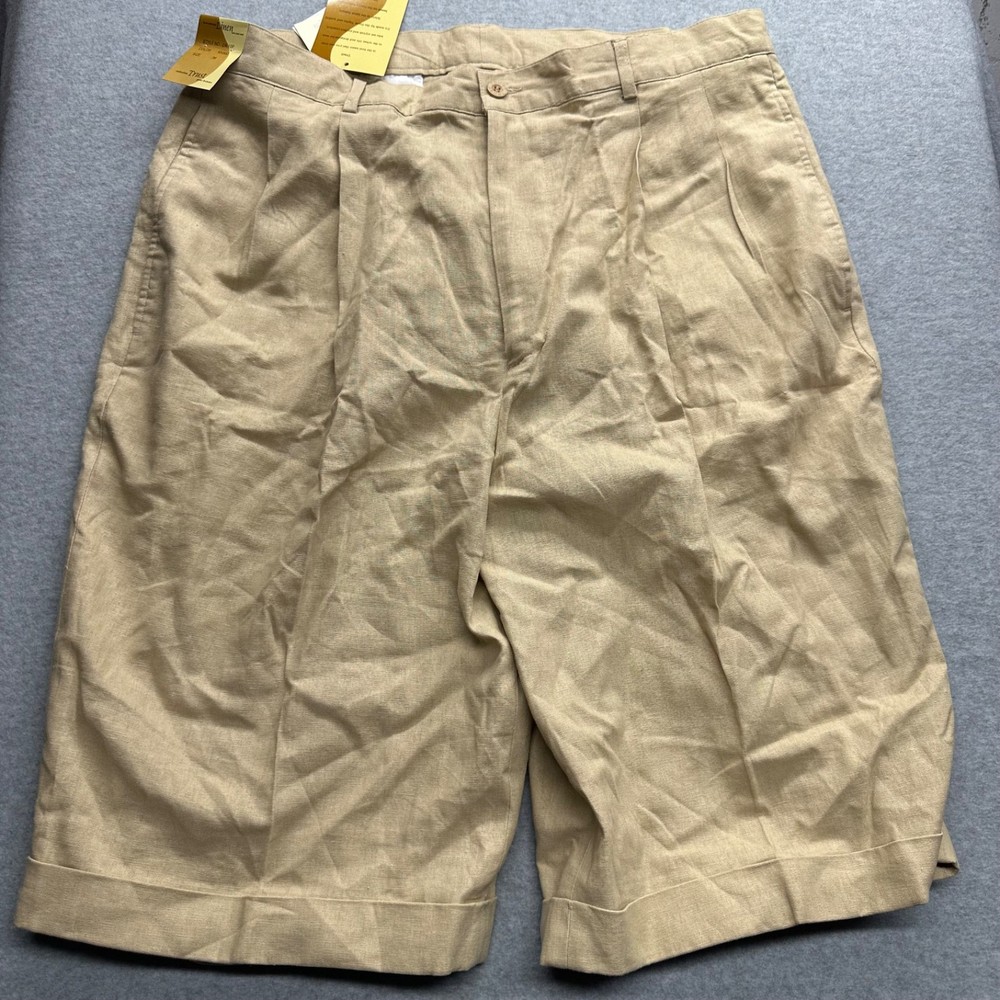 New Mens Shorts Size 36 Linen Pleated Front Beige